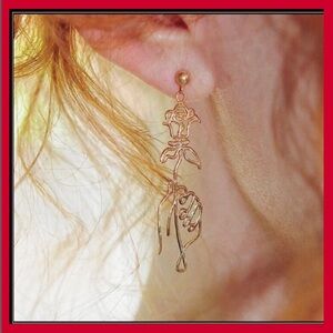Gold Romantic Gift Hand Holding Victorian Rose Earrings